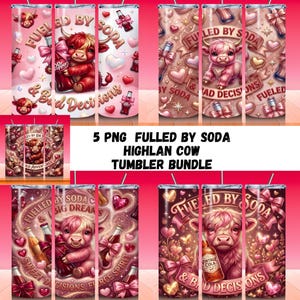 Fueled By Soda and Smut & Bad Decisions Tumbler Wrap, 20oz smal sublimering, boklig tumblerdesign, rolig höglandsko 3d puffy PNG