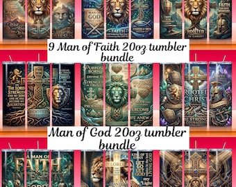 Man of Faith 20oz Skinny Tumbler Wrap PNG,Man of God 20oz Skinny Tumbler Wrap PNG, Christian Bible Verse Lion Design, Religious Gift for Him