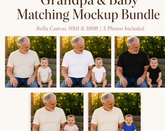 Grandpa Baby Matching Mockup, Bella Canvas Mockup Digital Download, Baby Onesie Mockup POD, Grandfather Baby Gift Mockup Bundle