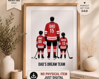 Hockey Dad Gift, Personalized Hockey Print, Dad and Kids Jersey, Fathers Day Gift from Kids, Hockey Family Wall Art