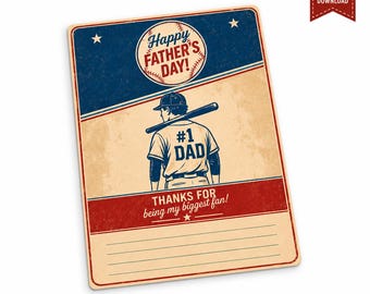 Vintage Baseball Dad Fathers Day Card Printable, Dad Gift, Print at Home Card, Baseball Fathers Day Gift, Funny Dad Card