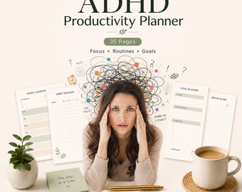 ADHD-produktivitetsplanerare | 35 utskrivbara fokus-, rutin- och organisationssidor