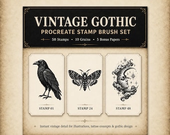 Vintage Gothic Procreate Stämpelpenslar – 50 gravyr-, tatuerings- och ockulta stämplar