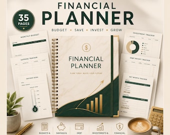 Digital finansiell planerare | 35-sidig budget-, spar-, skuld- och investeringspaket