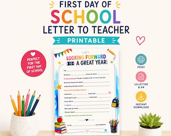 First Day of School Letter to Teacher Printable, Student Introduction Worksheet, Back to School All About Me Activity