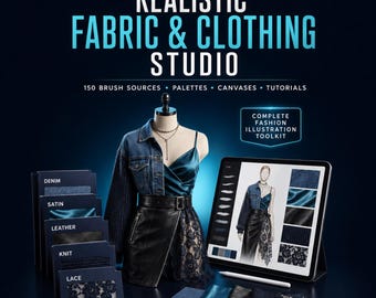 Realistic Fabric & Clothing Studio – 150 Procreate-penselkällor, tygtexturer, handledningar, modeillustrationsverktyg