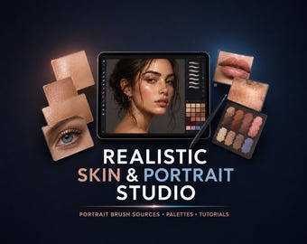 Procreate Realistic Skin & Portrait Studio | Penslar, paletter, handledningar (digital nedladdning)