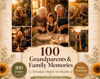 100 minnen av mor- och farföräldrar och familjen - väggkonst | Nostalgiskt bondgårdsfamiljepaket | Digital nedladdning