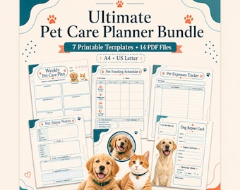 Printable Pet Care Planner Bundle, Dog Feeding Schedule, Sitter Notes, Expense Tracker, Daily Organizer