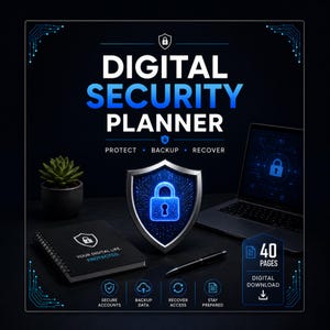 Digital Security & Account Recovery Planner for Creators, 40-Page Cybersecurity Checklist PDF