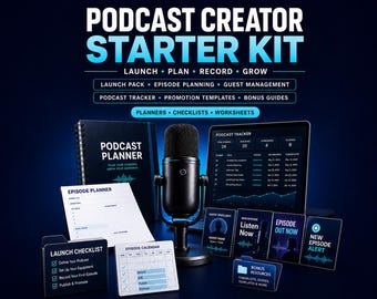 Startpaket för podcastskapare: Lanseringsplanerare, avsnittsmallar, gästhantering, AI-prompter och spårare