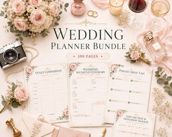 100-Page Wedding Planner Bundle: Printable Wedding Binder with Budget, Guest List & Checklists