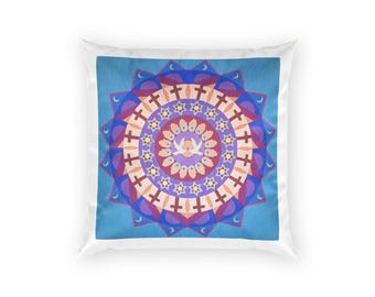 Lotus Mandala Poly Velvet Pillow | Boho Floral Decorative Cushion