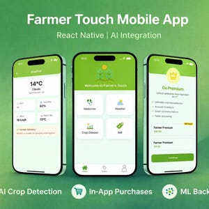 Código fuente y diseño de interfaz de usuario de la aplicación agrícola Farmer’s Touch / Aplicación agrícola con React Native / Plantilla de aplicación para la detección de enfermedades en cultivos
