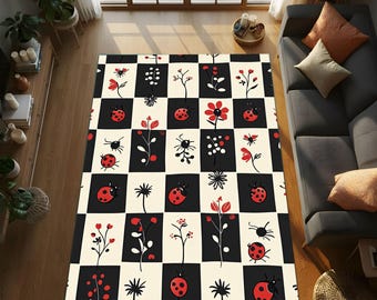 Impression motif floral coccinelle, art mural scandinave pour chambre d'enfant, décoration botanique insecte mignon, art populaire moderne affiche nature