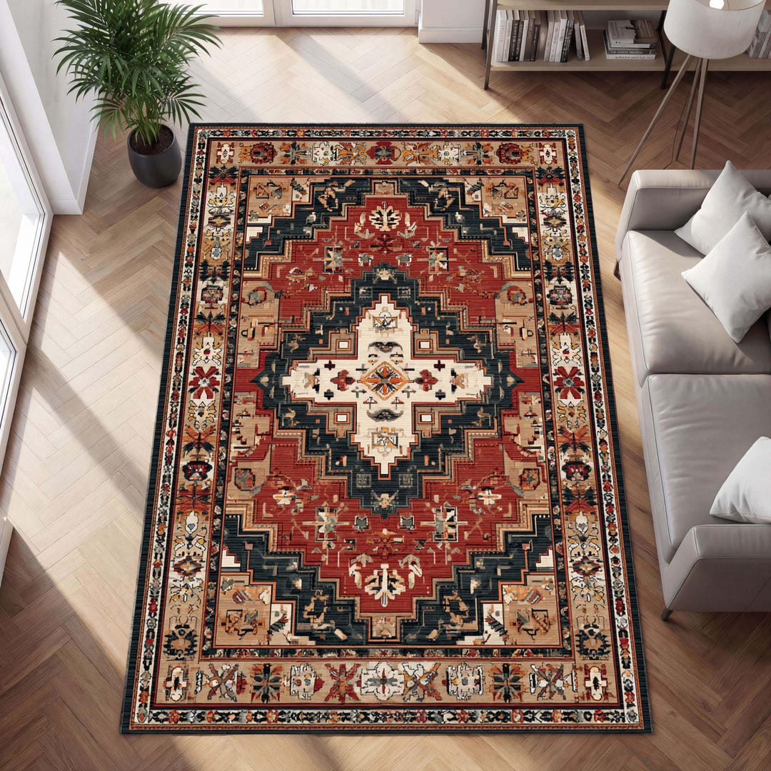 Southwestern Geometric Rug for Rustic Living Room Decor, Washable Aztec ...