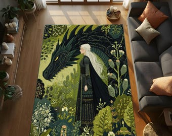 Tapis décoratif fantaisie Dragon Guardian, art de la forêt enchantée, décoration gothique Cottagecore, décoration mythique pour la maison