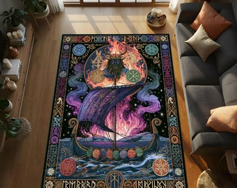 Tapis décoratif fantastique pour drakkar viking, tapis de la mythologie nordique, salle de guerrier médiéval, décoration de Gamer gothique