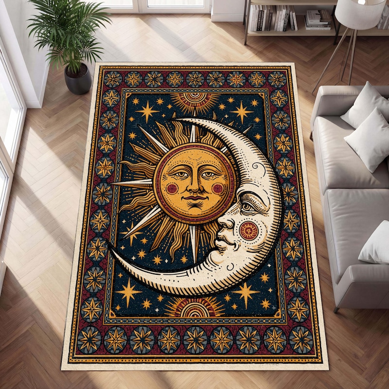 Moon Pattern Rug Boho Sun and Moon Rug - Etsy