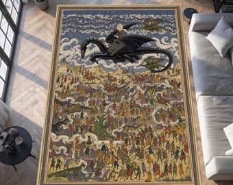 Tapis de cortège de dragons inspiré des légendes médiévales, tapis de rassemblement du royaume fantastique, décoration d'intérieur de célébration mythique