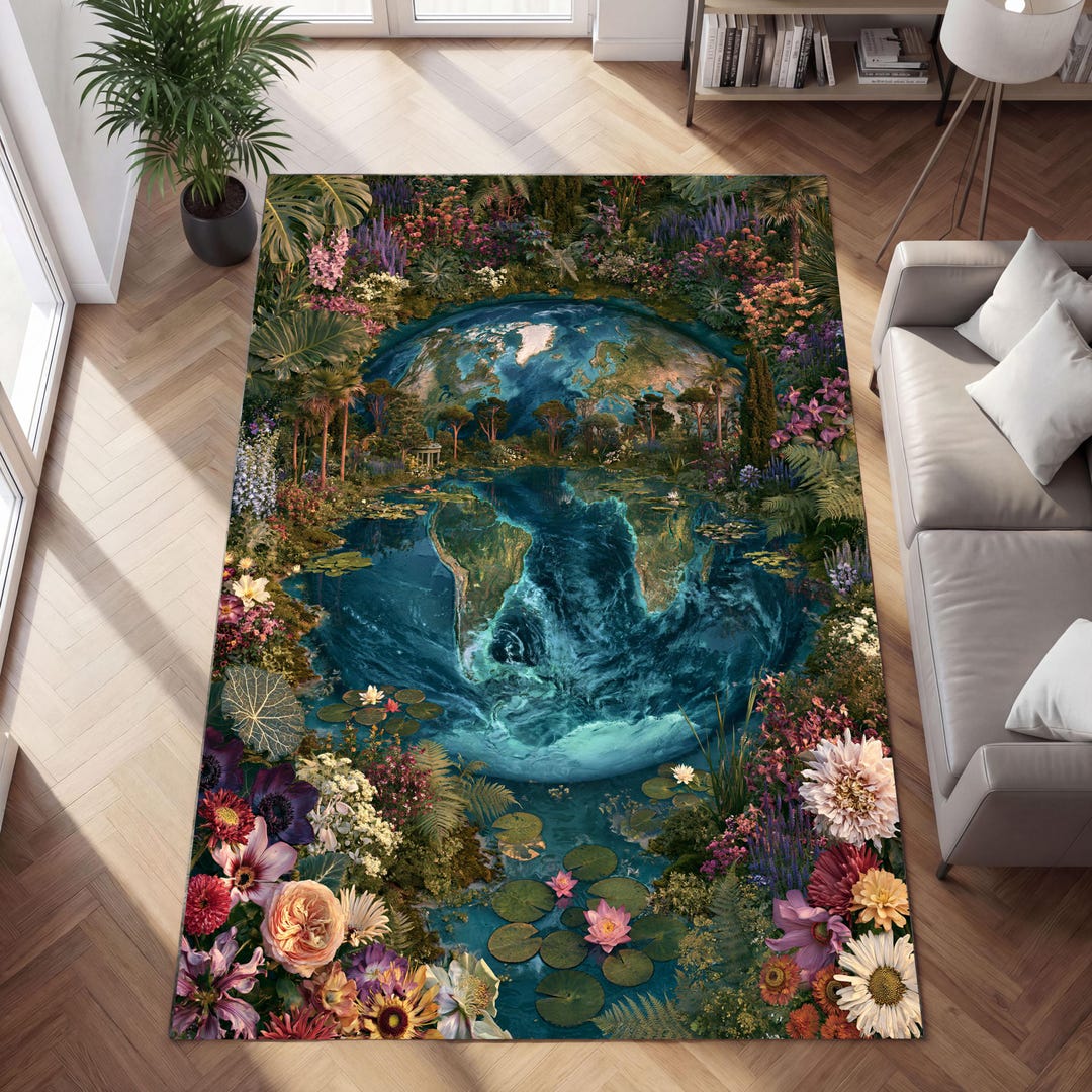 Ocean Reflection Rug Earth Garden Reflection Rug With Water Lily Pond and Botanical World ...