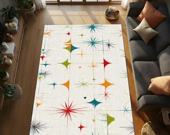 Tapis Starburst moderne du milieu du siècle, tapis rétro atomique, tapis de sol géométrique scandinave, décor boomerang de l'ère spatiale