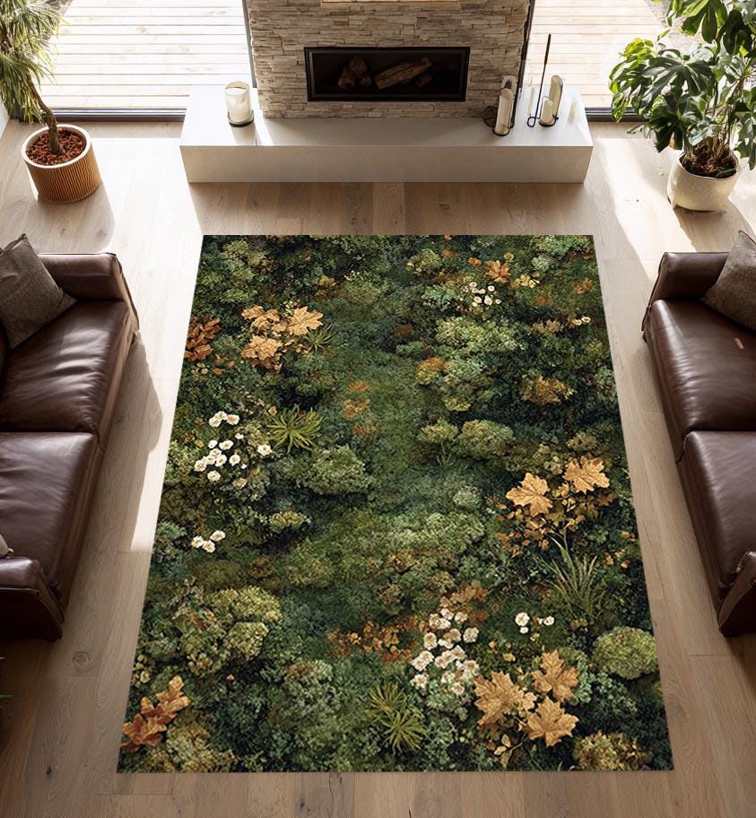 Forest Floor Area Rug, Moss Botanical Woodland Carpet, Cottagecore ...