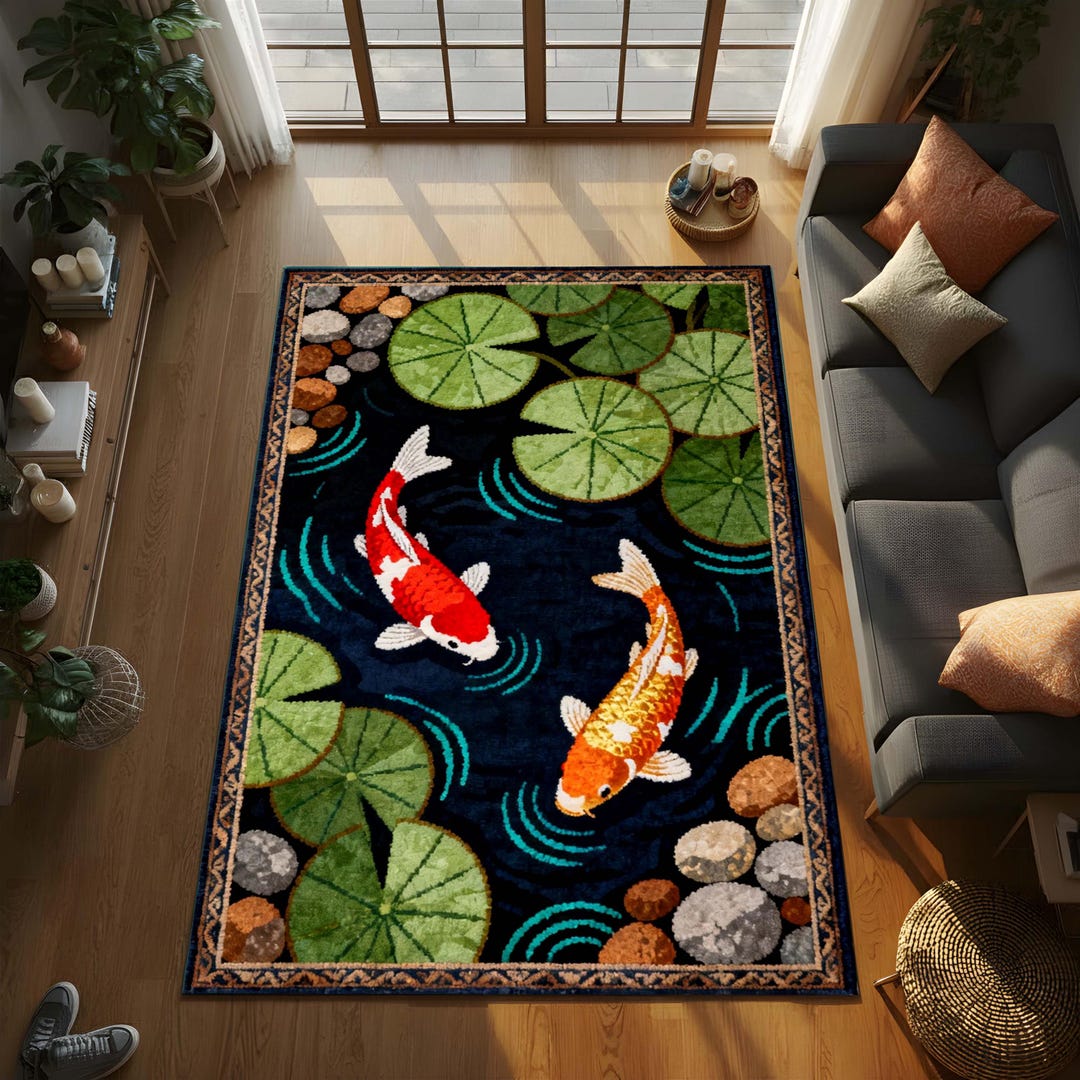 Pond/water Rug Koi Fish Pond Rug for Japanese Garden Decor, Washable Zen Bedroom ...