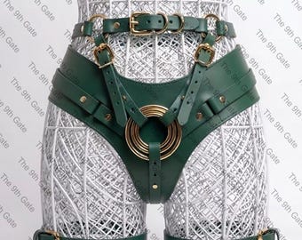 Arnés de cuero con correa, conjunto completo, talla grande, con 3 anillos en O