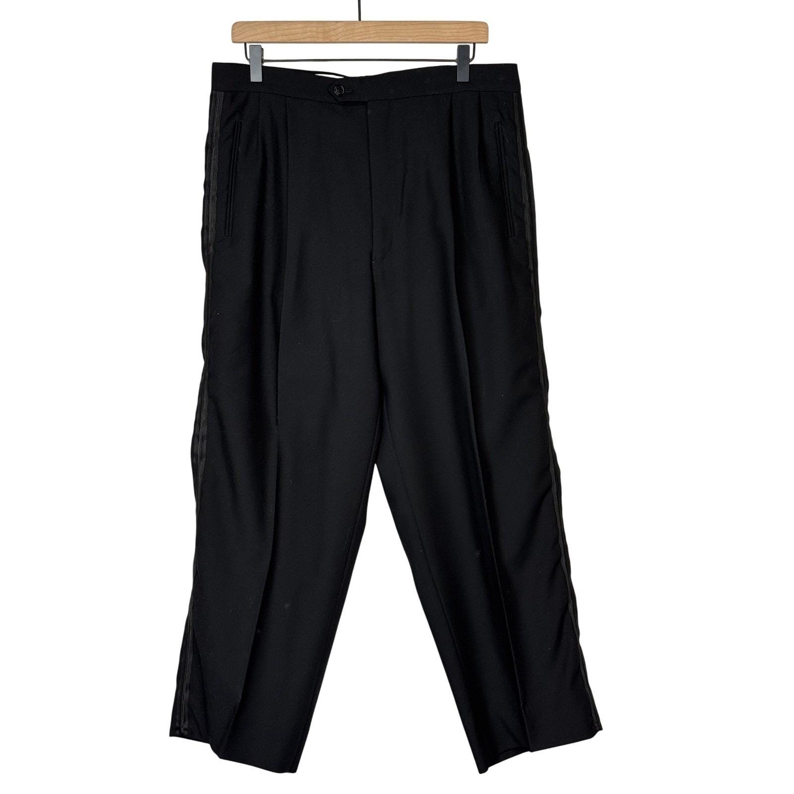Vintage Valentino Tuxedo Pants Wool Blend Black Pleated Side