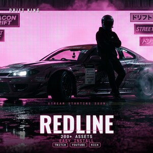 Drift Racing Twitch Overlay-Paket – Animierte JDM Street Stream-Benachrichtigungen, Webcam & Bildschirme für OBS, Rennsimulationen