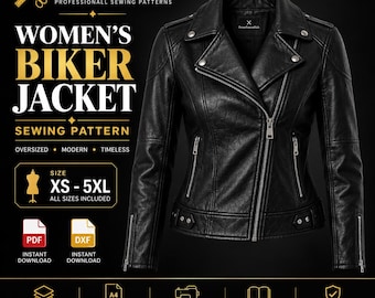 Wykrój kurtki motocyklowej w formacie PDF, damska kurtka motocyklowa, kostium na Halloween, XS-5XL