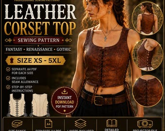 Wzór na gorset ze skóry | Gorset ze sznurowaniem w formacie PDF i DXF, renesansowy LARP, XS-5XL | Natychmiastowe pobranie