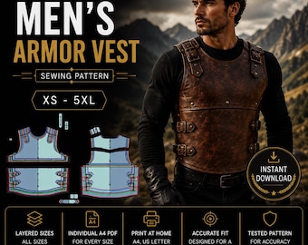 Wzór szycia męskiej średniowiecznej kamizelki zbroi, LARP Fantasy Viking Cosplay PDF (XS-5XL)