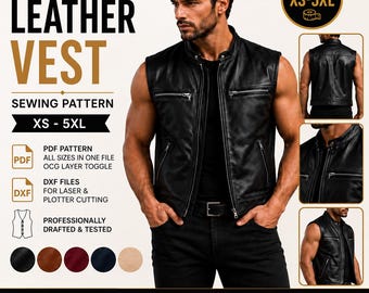 Men's Moto Biker Leather Vest Sewing Pattern (XS-5XL) (Digital Download)
