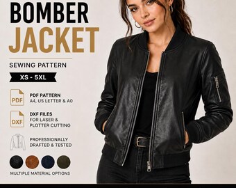 Wykrój na damską kurtkę typu bomber | Skórzana kurtka DIY (XS-5XL)