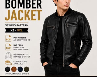 Men's Bomber Jacket Sewing Pattern | Leather Moto PDF (XS-5XL)