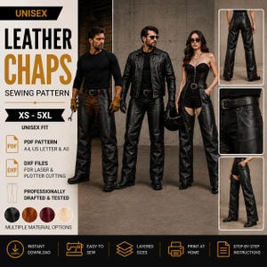Leather Chaps Sewing Pattern | Western Cowboy & Motorcycle Costume PDF DXF, Unisex XS-5XL | Instant Download