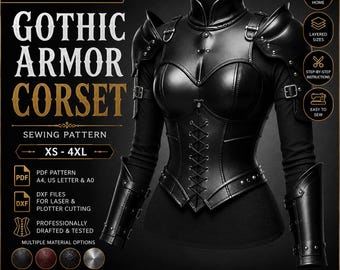 Wzór szycia gorsetu zbroi gotyckiej — cosplay PDF + DXF, od XS do 4XL, do pobrania natychmiast