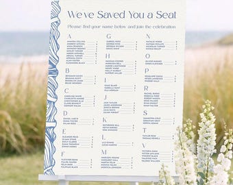 Alfabetische tafelindeling Strandbruiloft sjabloon Tafelindeling kustdecoratie Receptie decoratie Bewerkbaar Printbaar