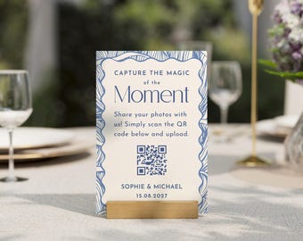 Deel de liefde QR-code bord, sjabloon voor het delen van trouwfoto's aan de kust, bewerkbaar en printbaar strand