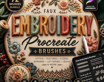 72 pinceles de bordado para Procreate / Puntada falsa, puntada de satén, puntada de cadeneta, textura textil y paquete de pinceles de costura para iPad