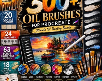 Paquete de más de 300 pinceles de óleo para Procreate / Pinceles realistas para pintura al óleo / Kit de lienzos y texturas / Pinceles para arte digital / Descarga instantánea