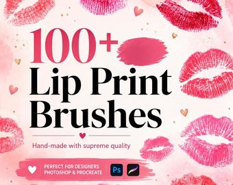 Más de 100 pinceles de Photoshop para crear huellas de labios/marcas de besos y maquillaje de belleza (descarga digital)