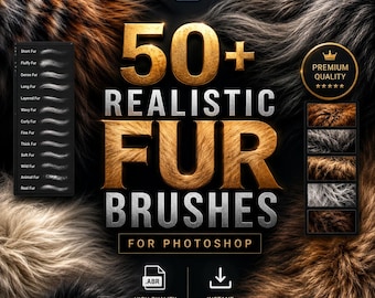 Más de 50 pinceles de pelo realistas para Photoshop / Paquete de pinceles de textura de pelo y pelaje animal / Descarga digital para el cuidado de mascotas