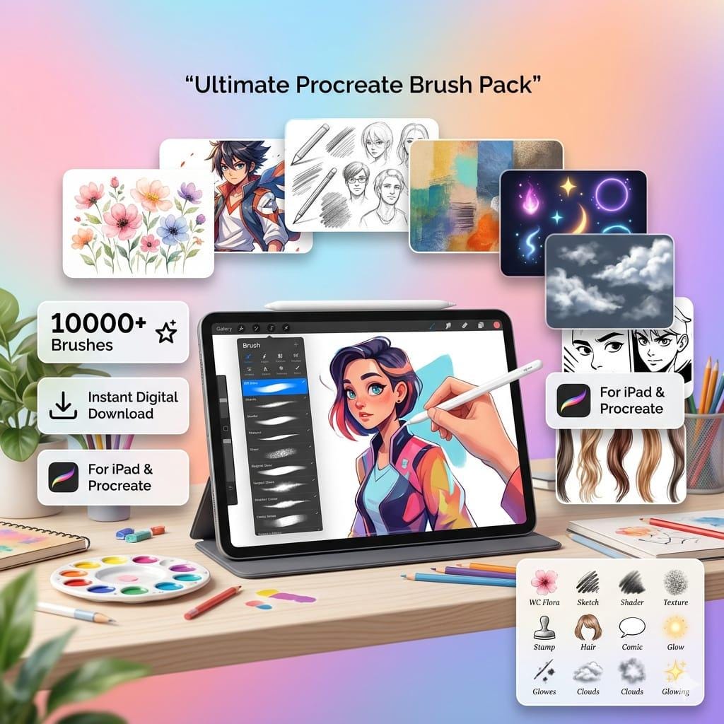 10000+ Procreate Brushes Mega Bundle | Stamps Textures Pack | Sketch ...