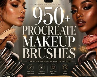 Paquete de más de 950 pinceles de maquillaje para Procreate / Piel, labios y ojos realistas (descarga digital)