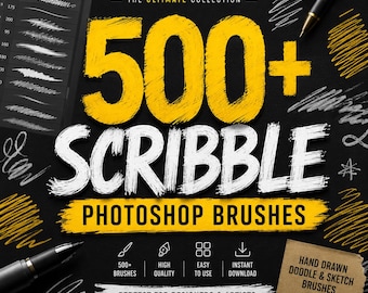 Paquete de más de 500 pinceles de Photoshop estilo garabato / Pinceles de dibujo / Paquete de pinceles de boceto / Pinceles de Photoshop dibujados a mano / Descarga instantánea