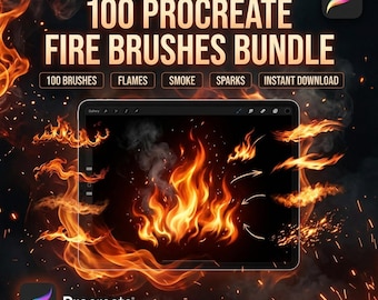 100 pinceles de fuego para Procreate / Texturas de llamas, humo y chispas (descarga digital instantánea)