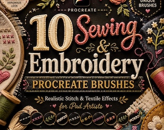 10 pinceles de costura y bordado para Procreate / Efectos textiles de puntada realistas (descarga digital)